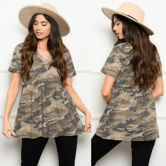Babydoll short sleeve blouse - camo - Picture 4 of 6